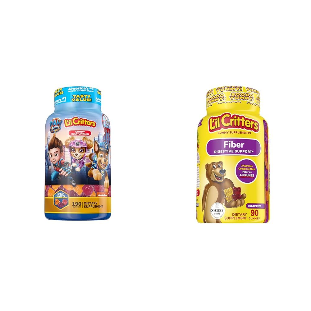 L'il Critters Paw Patrol Gummy Vites Multivitamin לילדים, 190 חניכיים ו L'il Critters סיבים תזונתיים חניכיים לילדים, 90 חניכיים