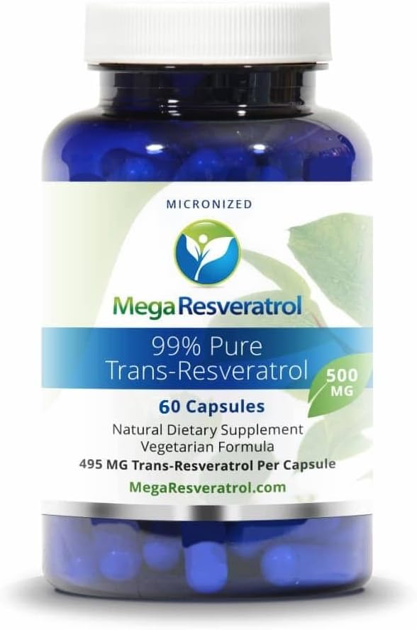 Mega Resveratrol, תרופות כיתה,99% טהור, Isolate, Micronized Trans-Resveratrol, 60 Veggie Caps, 500 מ"ג לקפסולה. תשלום מוסמך. ללא ספק no toxic Ingredients הוסיף.