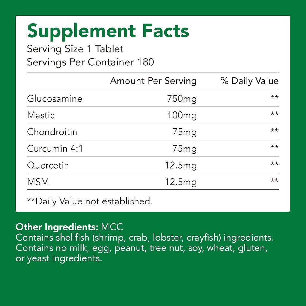 Premium Glucosamine + Chondriotin + MSM + Mastic + Curcumin (750 מ"ג) | Bone & Joint Health (1בק-180 קפסולות 6mo Supply) ויטמין עבור תמיכה משותפת