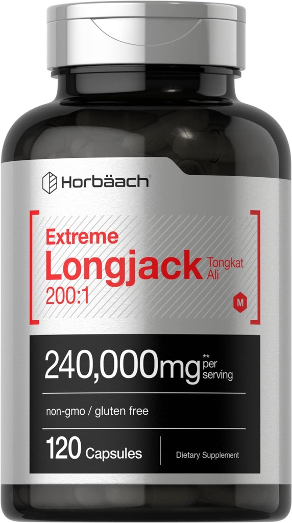 Horbäach - Longjackטונגkat Ali | 240,000 מ"ג (200:1 טפטוף) | 120 קפסולות | תוספת ביצועים גברית קיצונית