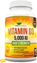 ויטמין D3 5000 IU, 365 Easy-Swallow Softgels, ויטמין בעוצמה גבוהה D 5000 IU תוסף - Full Year Supply