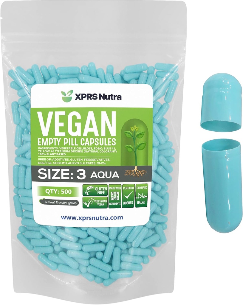 XPRS Nutra Size 3 קפסולות ריקות - 500 Count Empty Pills - Vegetarian Pill - Vegetarian Pill