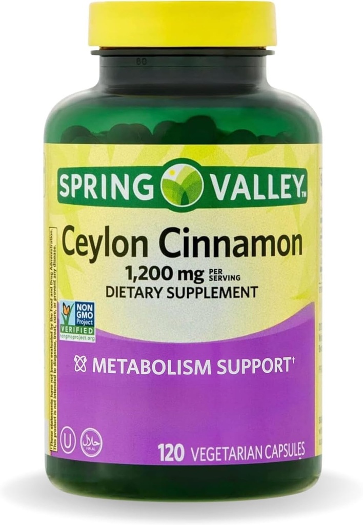 עמק האביב Ceylon Cinnamon כמוסות 1200 מ"ג, תמיכה Metabolism * 120 Count | Non-GMO & Gluten גלולות חינם (Pack of 1)