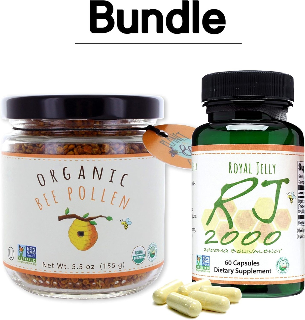 Greenbow Organic Bee Pollen - 100% USDA מוסמך אורגני, טהור, טבעי אבקת הדבורים - Superfood ארוז עם חלבונים, ויטמינים ומינרלים - 155g רויאל ג'ולי 2000 מ"ג 60 מכסה