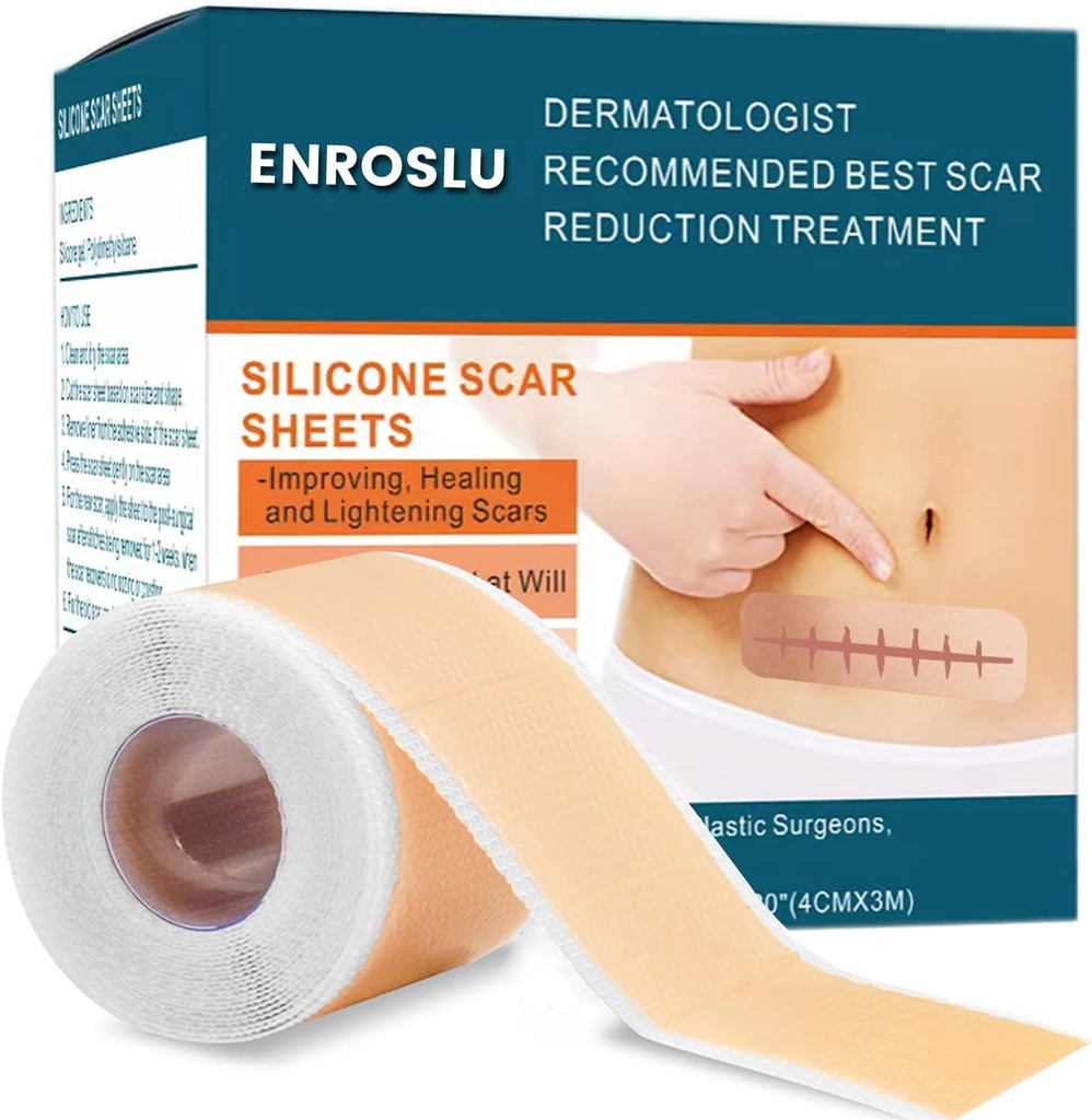 לשדרג את Silicone Scar Sheets (1.6" x 120"- 3 Meter), כיתה רפואית Silicone Scar Tape, Scar Removal Strips for Acne, Burn Scars C-Section & Keloid Surgery Scars Sheets Treatment Sheets