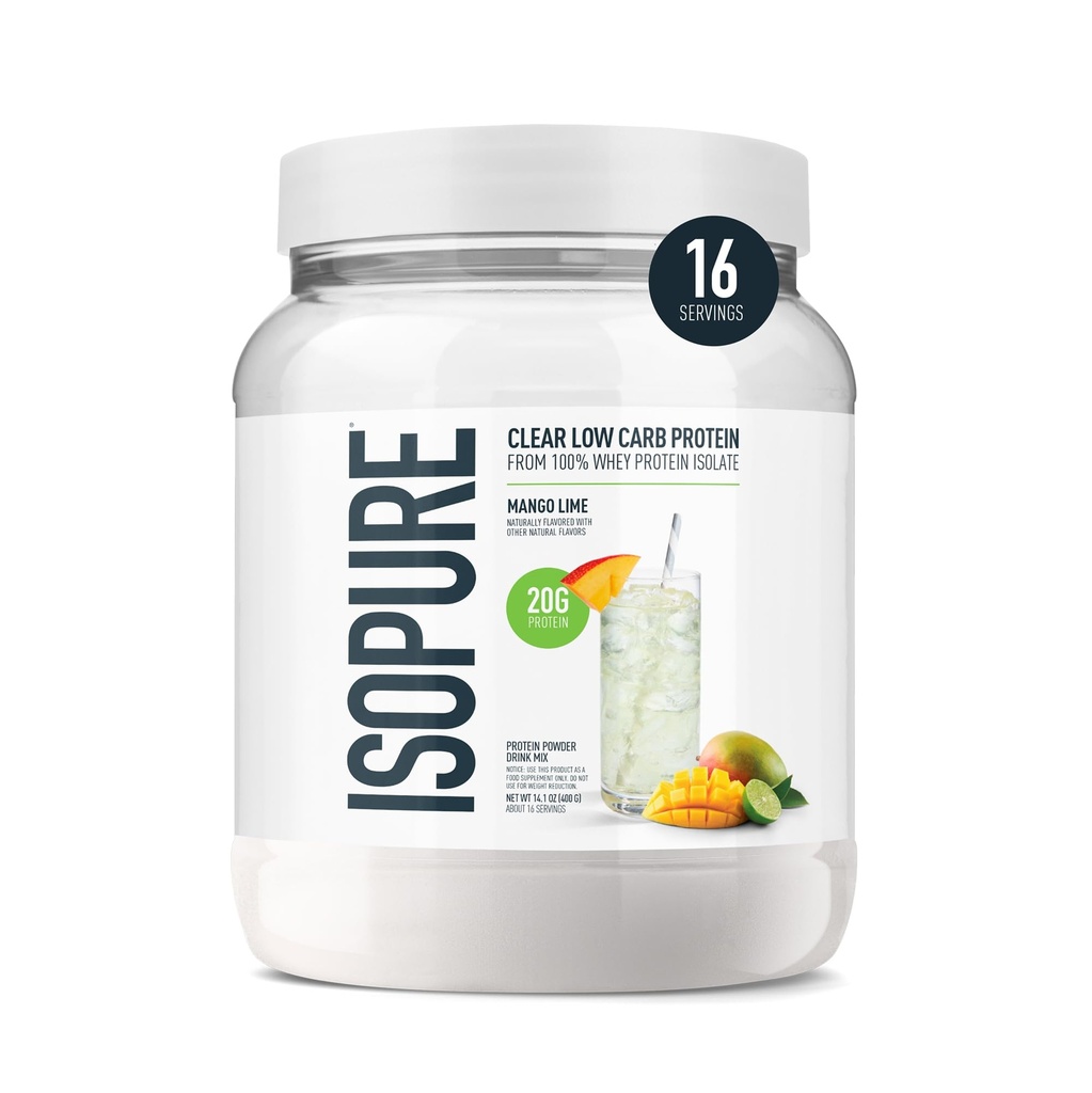 Isopure Clear Whey Isolate אבקת חלבון, Lactose חינם, Gluten חינם, באופן טבעי, מנגו Lime, 20g חלבון Per המשרת, 14.1 Oz, 16 לשרתים (Packaging May Vary)