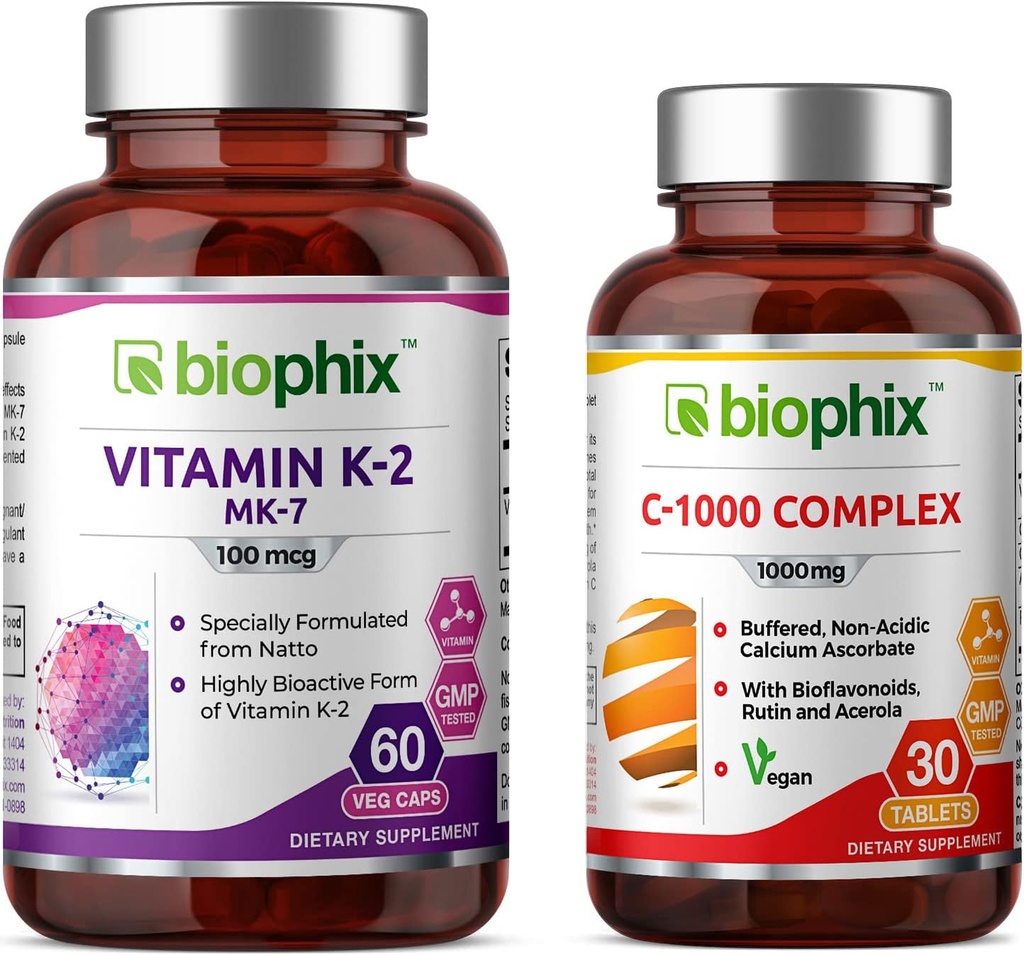 ויטמין C2 MK-7-100 mcg 60 - ויטמין C-1000 30 טבליות - תומך עצמות חזקות