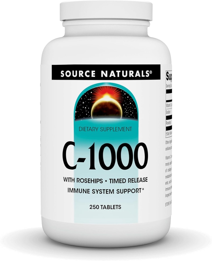 מקור טבעי C-1000, עם Rose HIPS 1000 מ"ג עבור תמיכה במערכת החיסון - 250 Time Release Tablet