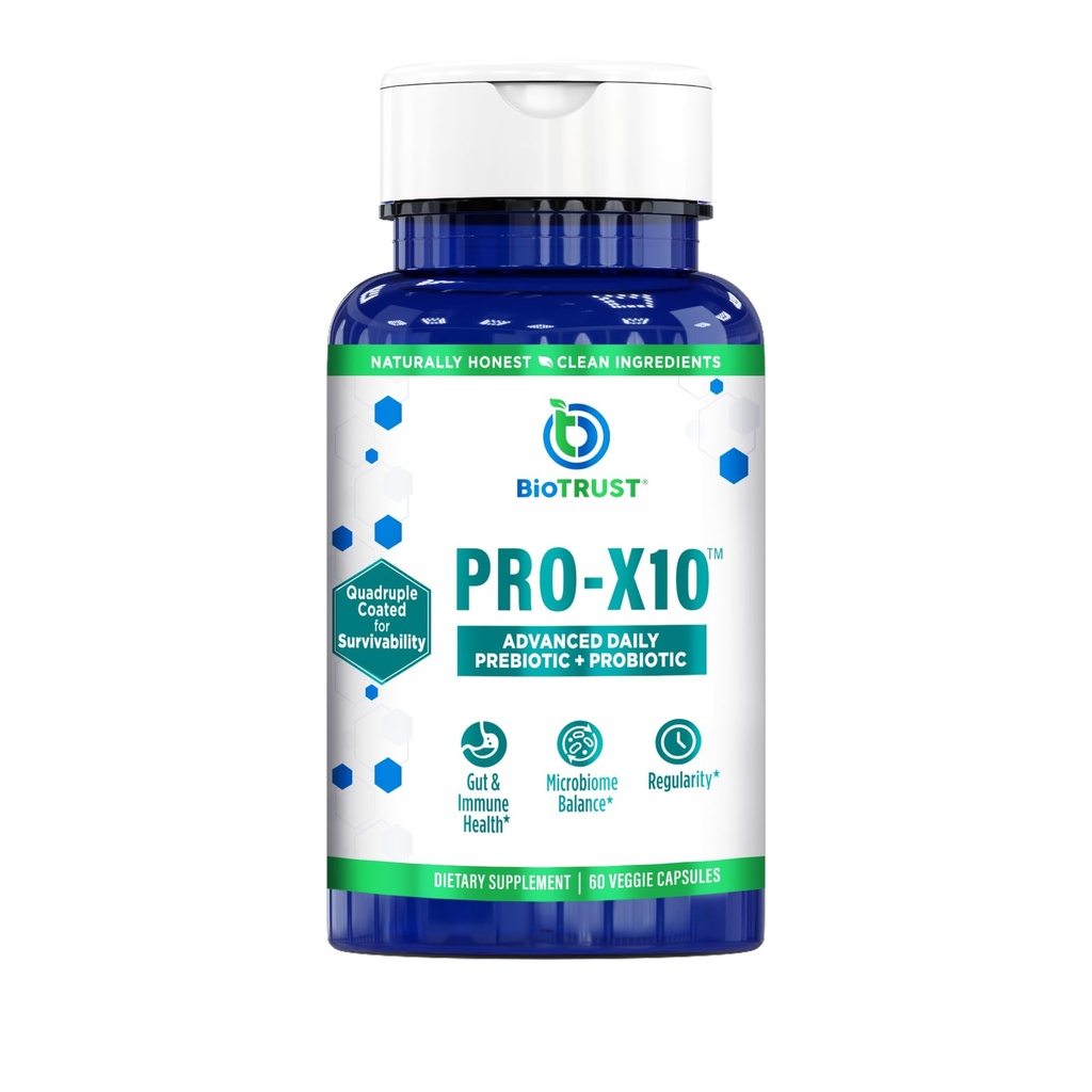 BioTrust Pro-X10 2.0 Proביוטיקה - Probiotics for Digestive Health with Prebiotics - Immune System Support and GI Health - Free from Gluten, Soy and Milk, Non GMO - 60 קפסולות