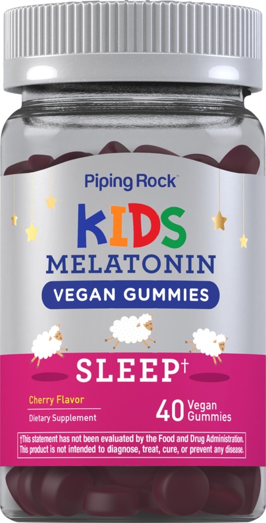 Piping Rock Kids Melatonin Gummy 1 מ"ג | 40 מסטיקנים | Cherry Flavor | טבעוני, Non-GMO, Gluten Free Supplement