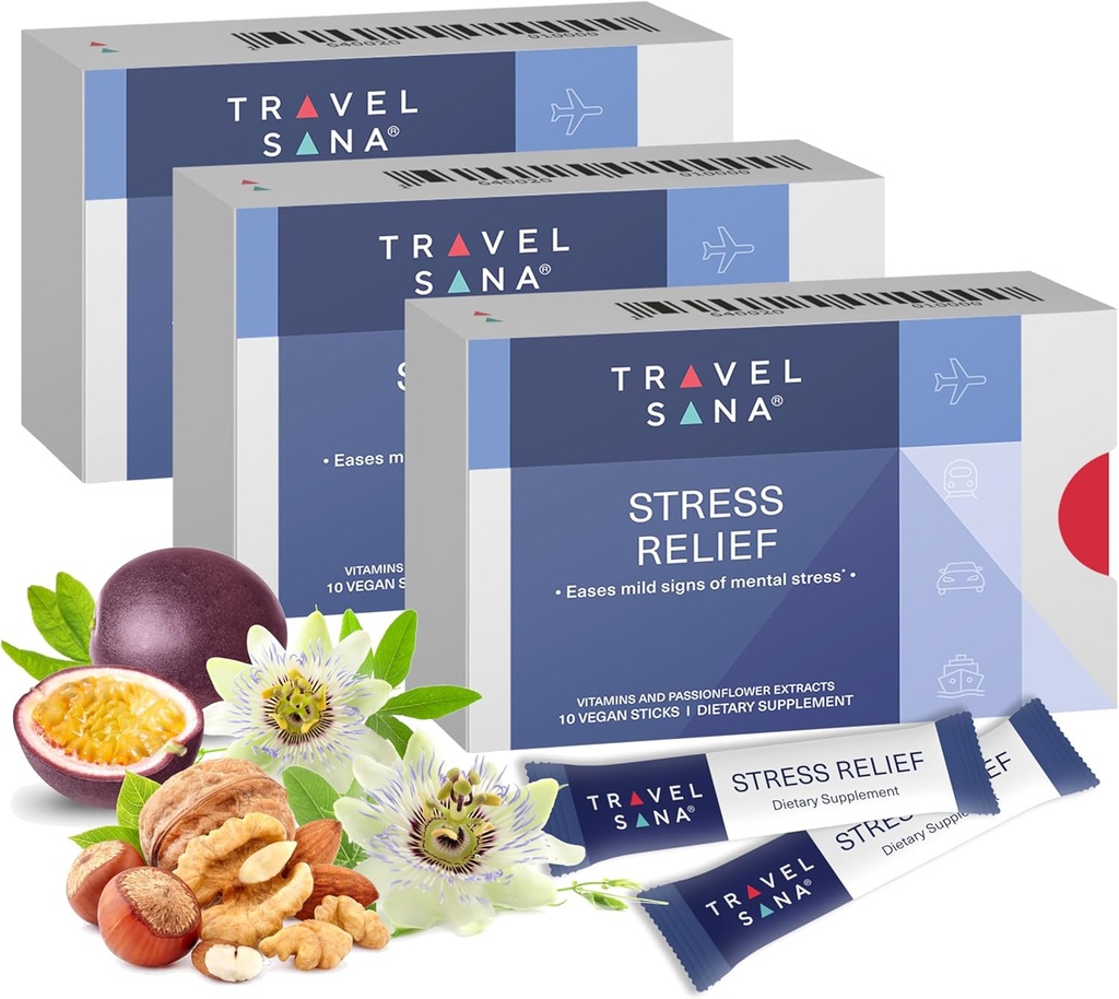 סיוע מתח | Passionflower 200 מ"ג | Vitamin B6 ו- B12 | Premium | תוספת טבעית | Relieves Stress While Travel | Fast-Acting | 10 Sticks (Pack of 3)