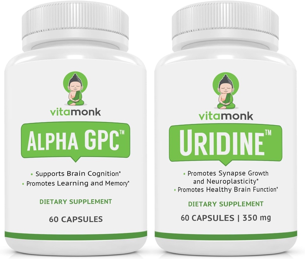 VitaMonk Alpha GPC ו-Uridine Stack - מר Happy Stack - אוולין מונופטפט עם No Artificial Fillers - תוספי צ'וליין זמינים Bioavailable לקדם את ההכרה, פוקוס, בהירות נפשית