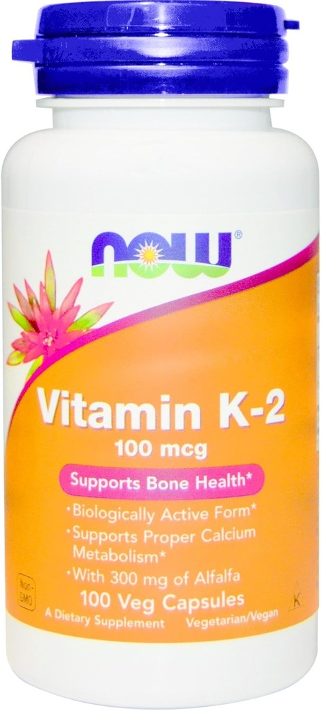 Now Foods ויטמין K-2,100mcg, 100 caps (Pack of 2)