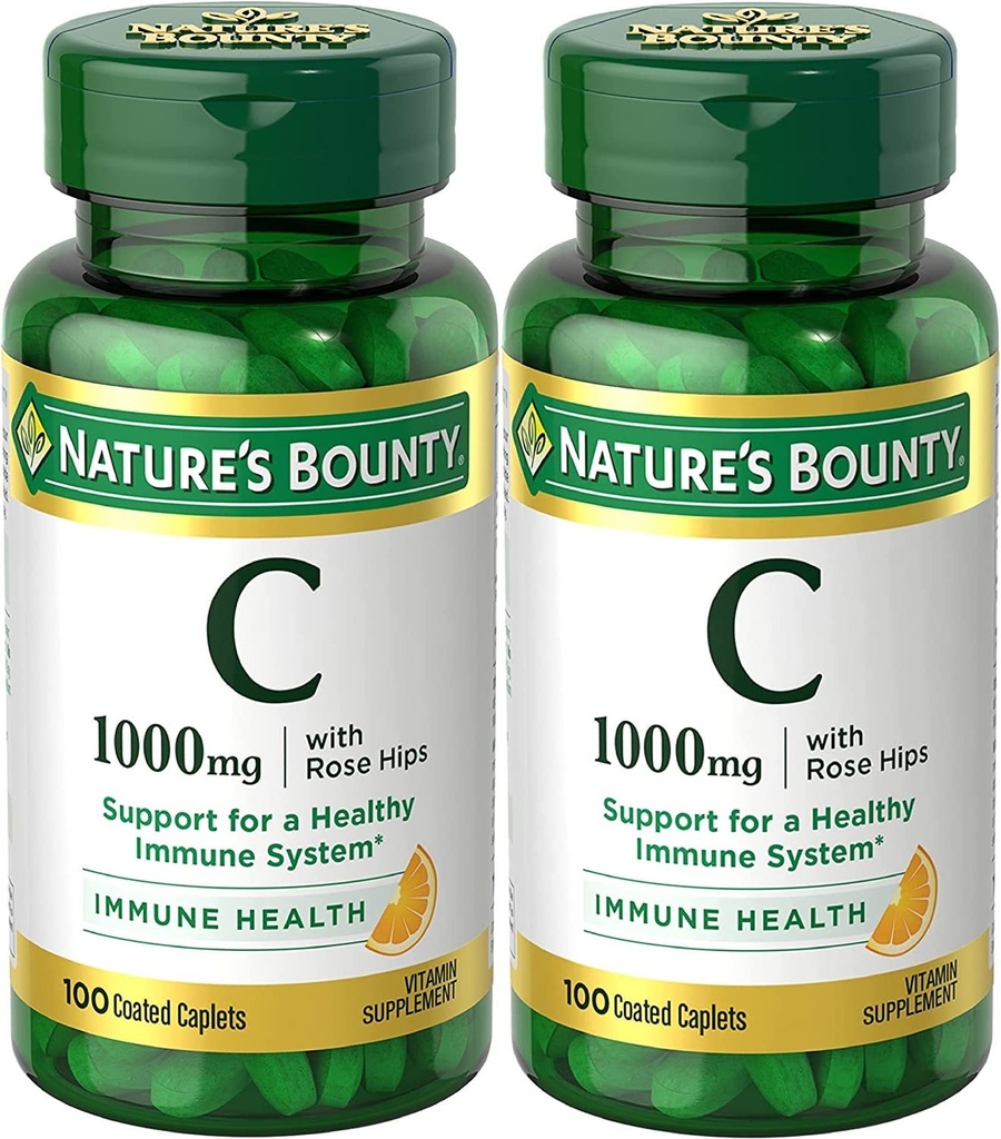 ויטמין C+ Rose hips, Immune Support, 1000 מ"ג, Coated Caplets, 100 Ct - חבילת 2