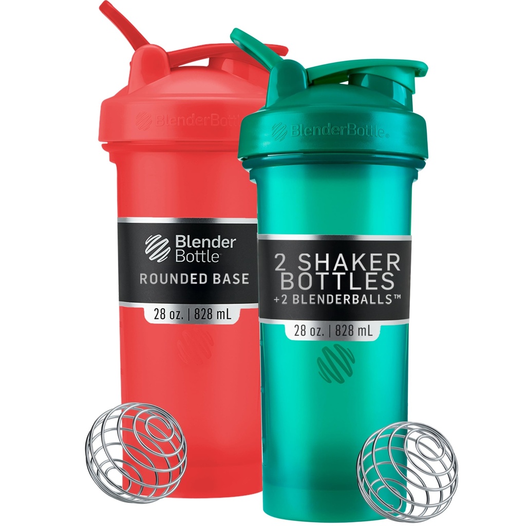 בלנדר בוטל קלאסי V2 Shaker בקבוק מושלם לשקיות חלבונים ו-Pre Workout, 28-Ounce (2 Pack), אדום, ירוק