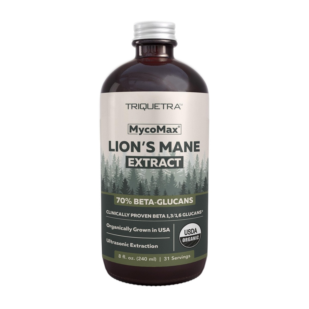 MycoMax Lions Mane Extraction - 70% Betacans, Max Potency Organic Lions Mane Supplement, US Grown + Ultra Extraction - 500 מ"ג לכל מנה - בהירות נפשית, מיקוד וזיכרון - 8 oz.