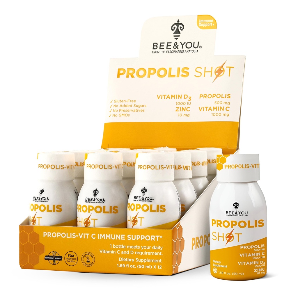 BEE ו- You Immune Support 100% טבעי Propolis לירות תוסף, Antioxidants, ויטמין C, VIT D3, Zinc, Orange Juice, Raw Honey, 1.69 fl.