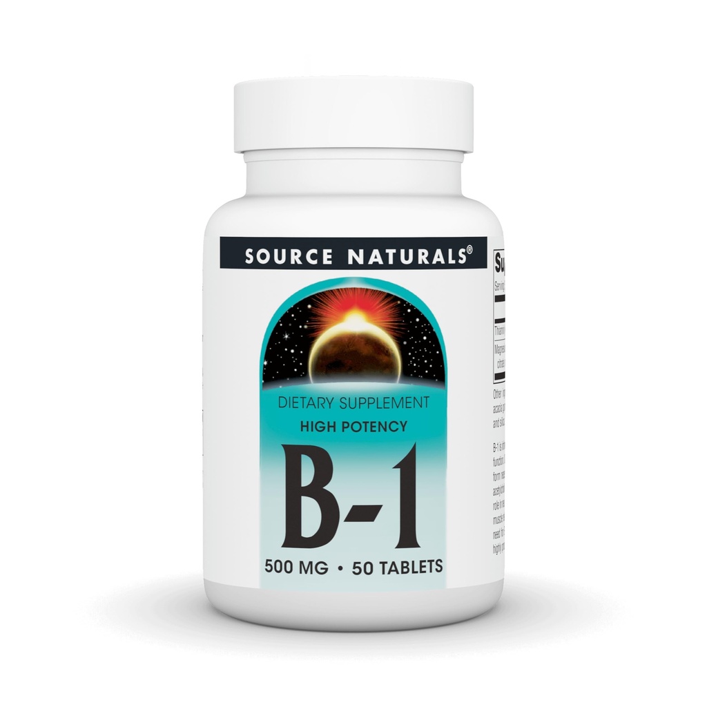 מקור טבעי ויטמין B-1 Thiamin 500mg - High Potency, 500 מ"ג - 50 טבליות