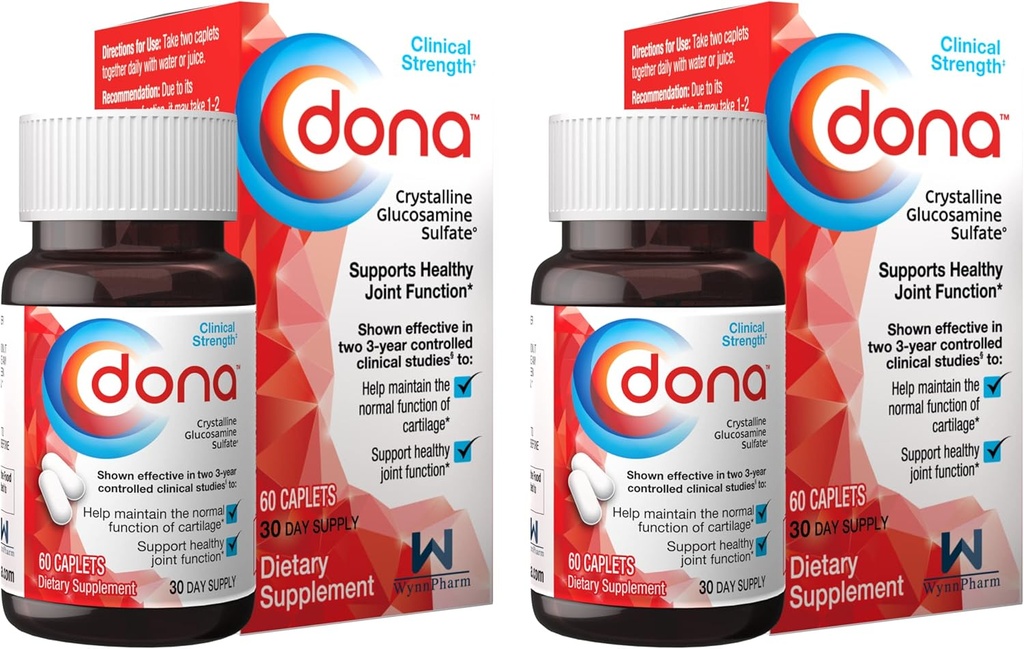 Dona Crystalline Glucosamine Sulfate, 750 Mg, Joint Supplement Pills for Knee Comfort & Joint Health Support, 750 Mg, 60 Count (2 Pack).