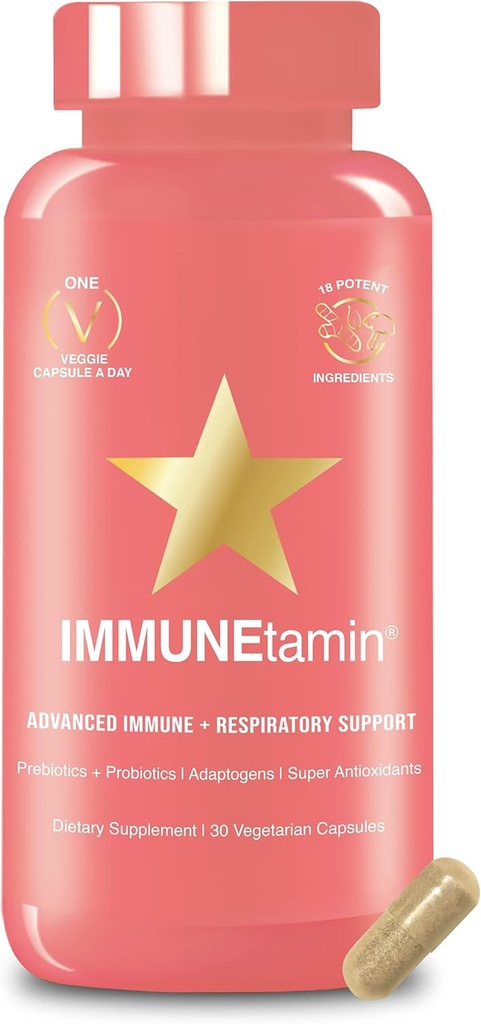 HAIRtamin IMMUNEtamin Immunity Booster קפסולות עם תמיכה הנשימה | Natural Immune Support Supplement & Antioxidant | Daily Multivitamin w/Elderberry, ויטמין C, Zinc, ויטמין D3