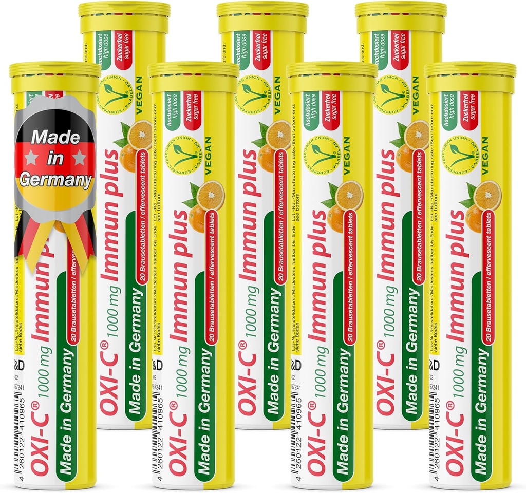 T&D Oxi C 1000 מ"ג ויטמין C - 140 טבליות משקה טבעוני Effervescent - Orange Flavor - מיוצר בגרמניה
