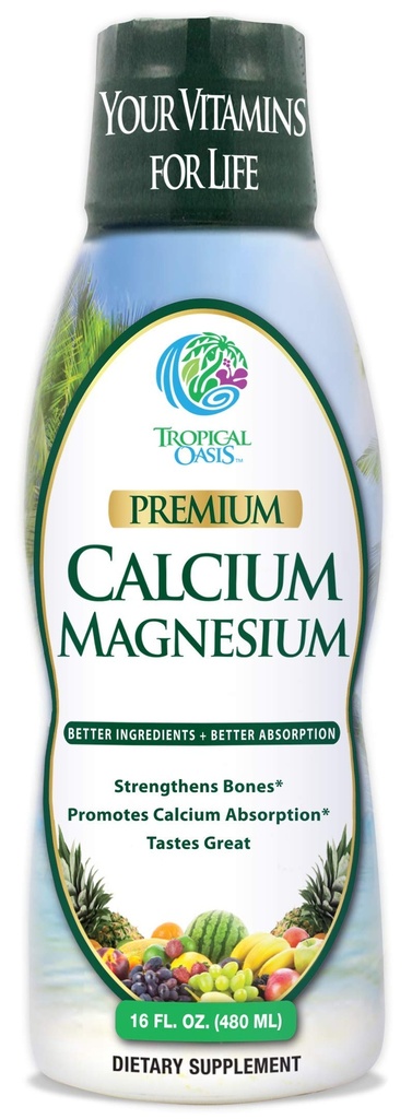 אואזיס נוזלי Calcium & Magnesium - נוסחה טבעית ו / תמיכה עצמות חזקות - ויטמינים נוזלי w / סידן, 16oz, 32 lav.