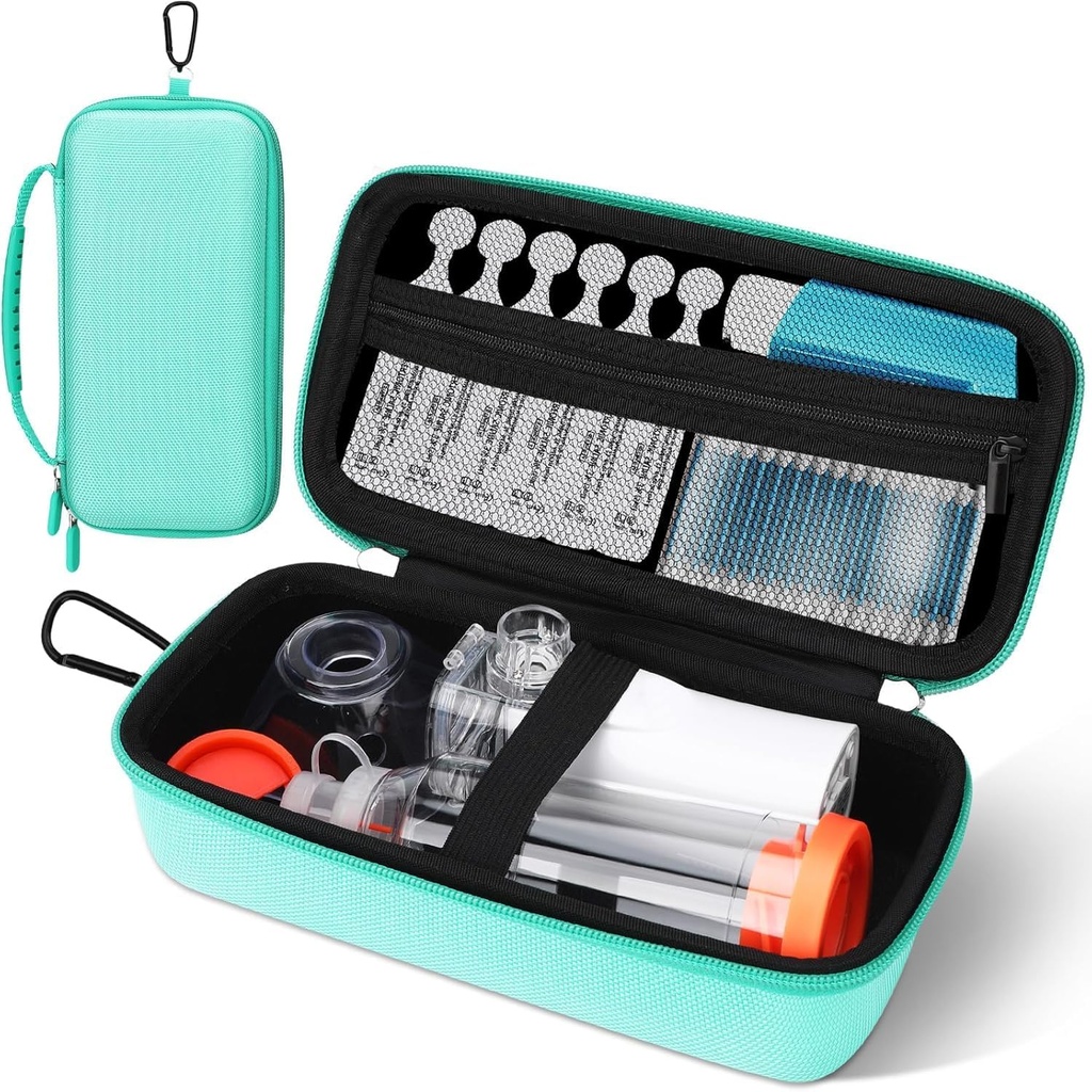 Asthma Inhaler Case, Portable Nebulizer מארגנת, Travel-Ready with Mesh Pocket, Double Zippers, Silicone Handle, ילדים ומבוגרים, Stylish Green