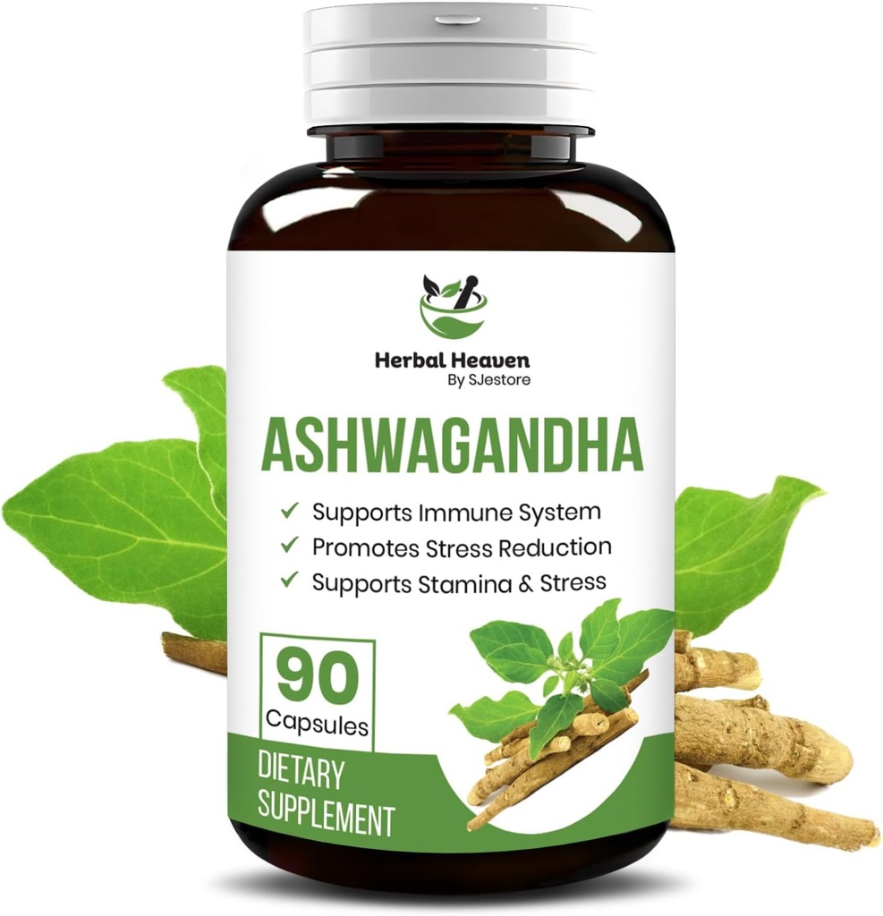 Herbal Heaven Ashwagandha קפסולות 90 ספירה | Ashwagandha אבקת קפסולות עבור רווחה כללית