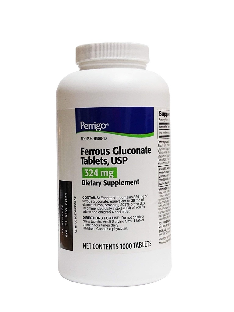 טבליות Gluconate, 324mg, ירוק, 1000ct
