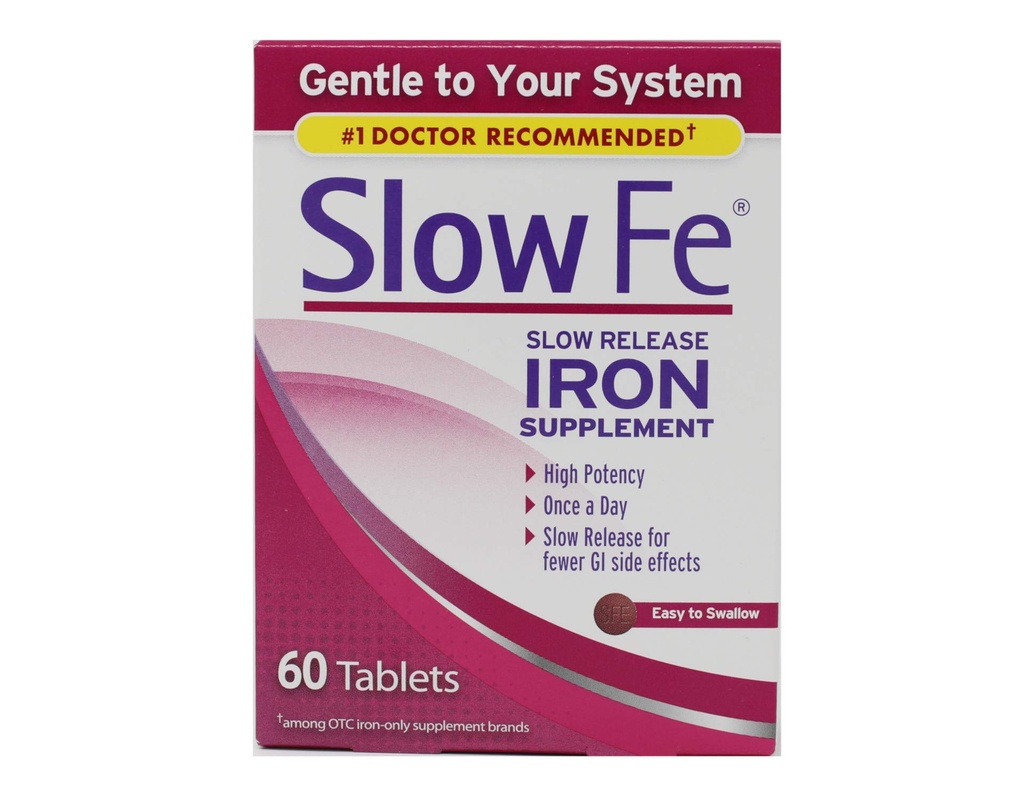Slow Fe, High Potency Iron 45 מ"ג, שחרור איטי - 60 טבליות