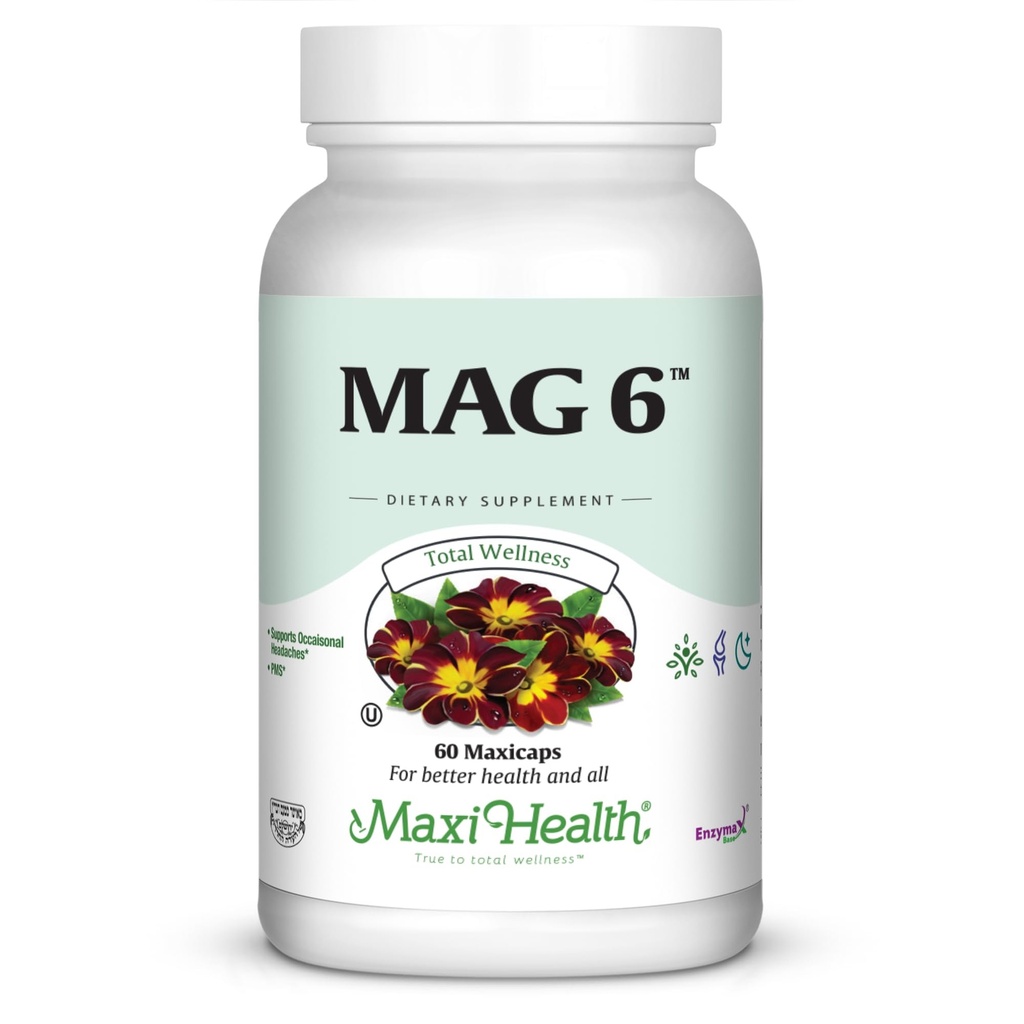 Magnesium B6 Mag 6 Magnesium Glycinate עם ויטמין B6 לקדם מינרליזציה של עצמות בריאים, תמיכה בתפקוד עצבי ושרירים, אנרגיה מטאבוליזם - non-GMO, טבעוני, Gluten Free, כשר 60 קפסולות