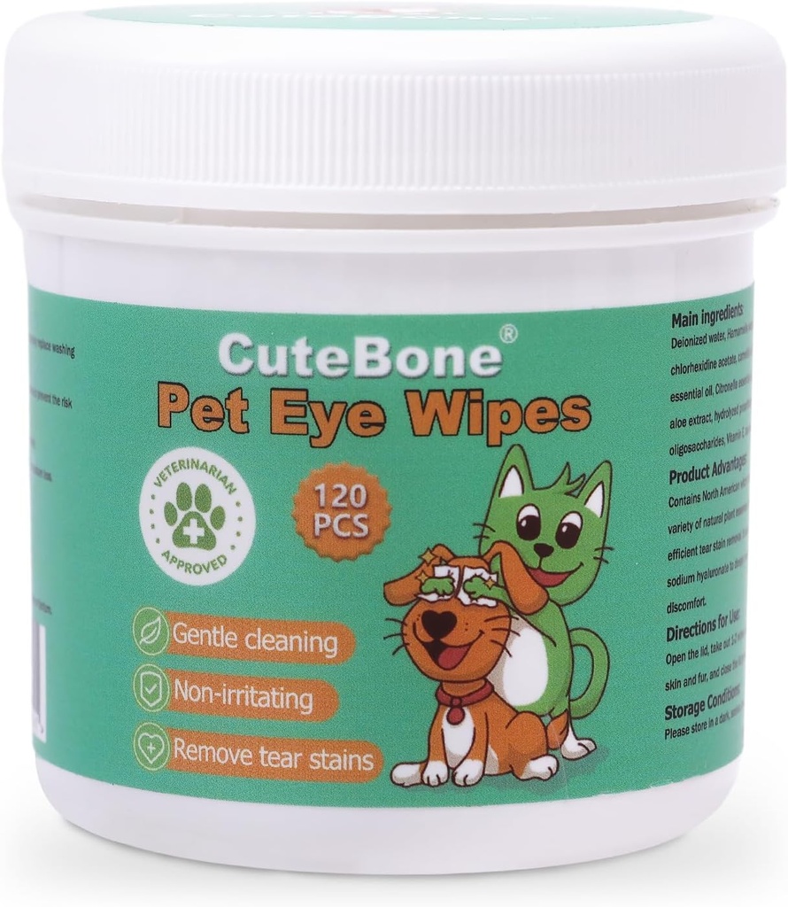 SweetBone Pet Eye Wipes 120 Count - Gentle ו-Soothing Eye ניקוי Wipes for Dogs and Cats, Removes Dirt, Tear Stains, and Debris, מונע זיהומים בעין, רכיבים טבעיים, בטוח וקל לשימוש