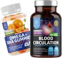 Number One Nutrition N1N Premium Blood Circulation Supplement with [8 Powerful Herbs & Vitamins] and Omega 3 6 9 + DHA Gummies, 2 Pack Bundle