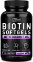 Zal Biotin 10000mcg עם שמן קוקוס אורגני Softgels | תוסף ויטמין Biotin | שיער עור וציפור ויטמינים לנשים וגברים | 6 היצע - 180 קפסולות גל