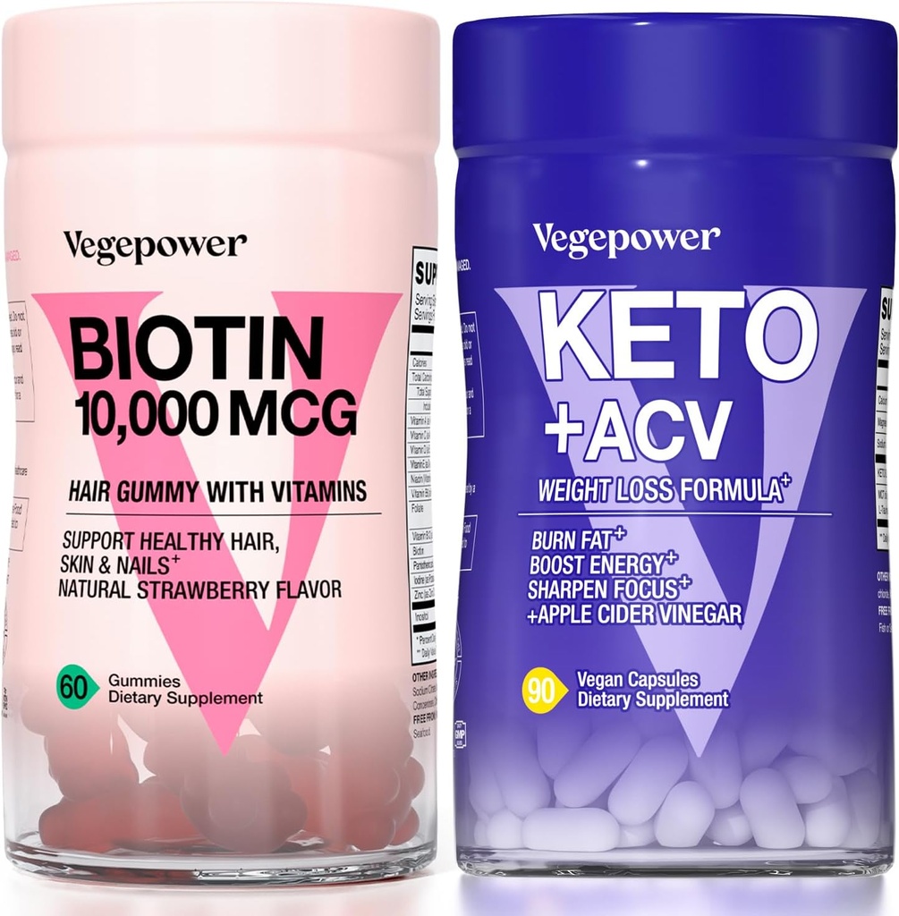 ויטמין צמיחת שיער ביוטין + Premium Keto Pills | תומך עור בריא וציפורים & Utilize שומן עבור אנרגיה עם Ketosis, Boost Energy & Focus | תוספי Non-GMO טבעוניים לתמוך