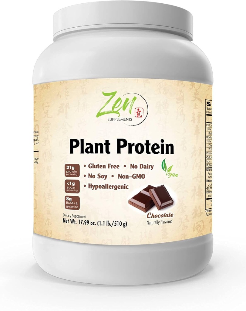 תוספי זן - Plantחלבון-Chocolate 510G 1.1LB -Powder - 23 גרמים של חלבון פרי -Vegan, Low Net Carbs, non Milk, Gluten Free, Lactose חינם, No Sugar הוסיף, Soy Free, כשר, non-GMO