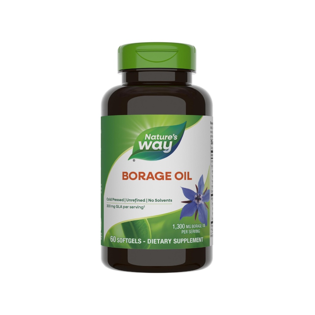 Nature's Way Borage Oil, Cold Pressed & Unrefined, תוסף GLA, 300 מ"ג GLA ו 440 מ"ג Linoleic Acid לכל משרת, 60 Softgels (Packaging May Vary)