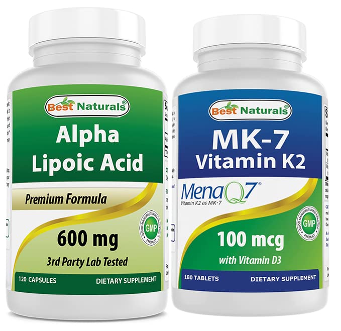 Best Naturals Alpha Lipoic Acid 600 מ"ג ויטמין K2 (MK7) עם D3