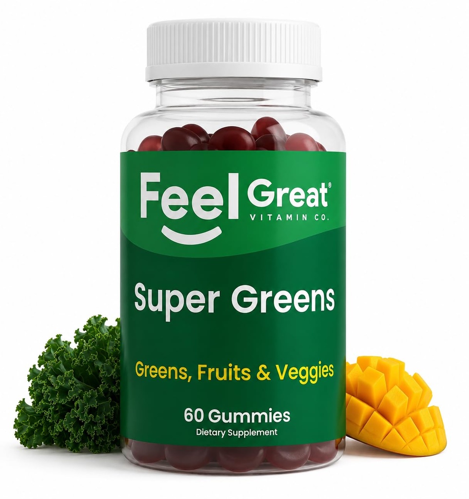 Super Greens Gummies - ירוק Superfoods תוספת עם Spinach, ברוקולי, Kale, Beet Root, Elderberry לתמיכה בתחמושת - פירות וירקות תוספת - Watermelon Flavor, 60 מסטיקנים