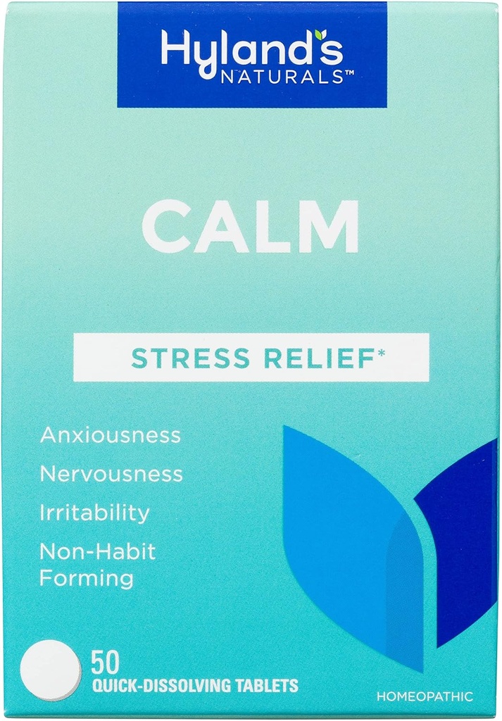 טבליות Calm של Hyland, תוספי מזון מתח, הקלה טבעית של Anxiousness, עצבנות, ו Irritability, 50 Count (Pack of 1, 50 Count Total)