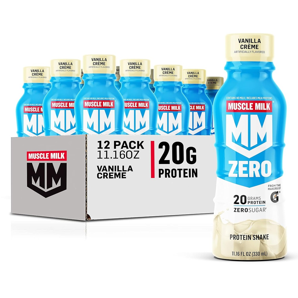 חלב שרירים אפס חלבון שקד, Vanilla Crème, 20g חלבון, Zero Sugar, 100 Calories, Calcium, ויטמין A, C & D, 4g סיבים, Energyzing חטיפים, Workout Recovery, Packaging May Vary 11.16 Fl Oz (Pack של 12)