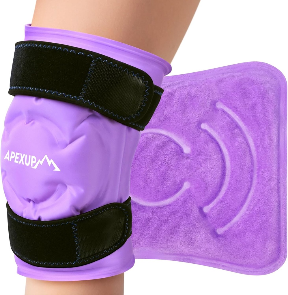 APEXUP Ice Pack for Knee Pain Relief, ראפ גדול לאחר ניתוח, גמיש גל קר Pack for Injuries, Pain Relief for Back, Shoulder, Elbow, Ankle and Leg (Purple, L 1PK)