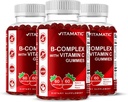 ויטמין Vitamatic B Complex Gummies עם ויטמין C & Inositol - Natural Strawberry Flavor - 60 חניכיים (3 בקבוקים)