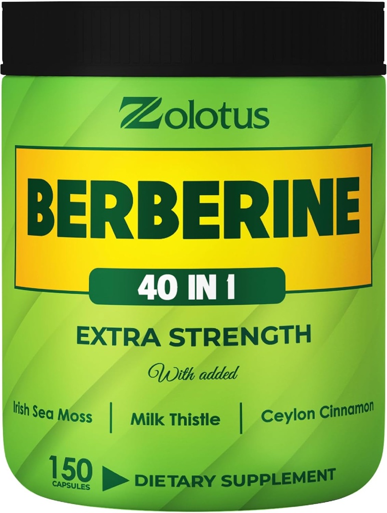 Zolotus Berberine תוסף 40 ב 1, עם Sea Mos, Cinnamon, Milk Thistle, Apple Cider Vinegar, Quercetin for Digest, Immune System & Heart Health