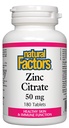 גורמים טבעיים - Zinc Citrate 50 מ"ג, תמיכה בתפקוד עור בריא וחיסון, 180 טבליות