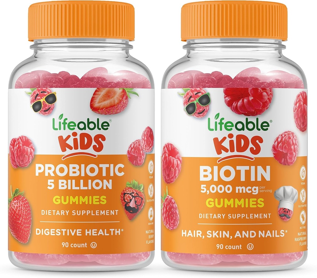 Probiotics 5 מיליארד ילדים + Biotin ילדים, חניכיים בונדלה - גדול Tasting, ויטמין תוסף, Gluten Free, GMO חינם, Chewable Gummymymy