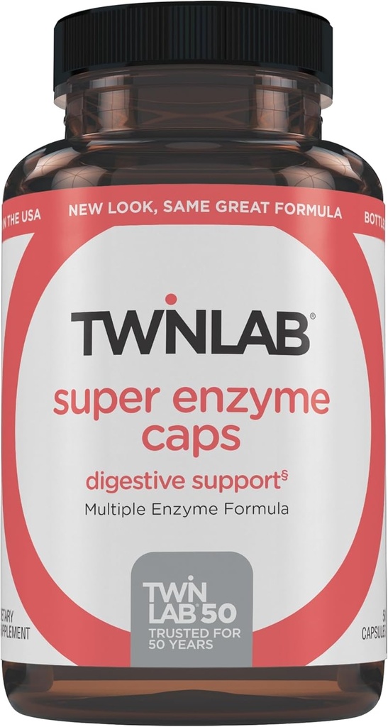 Twinlab Super Enzyme Caps - תוסף עצירות עם Enzymes Digestive - 50 קפסולות