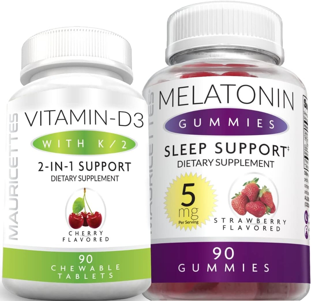 מוריסטס Chewable ויטמין D3 עם K2 & Melatonin חניכיים Bundle Immune ו Sleep Support Bundle לילדים ומבוגרים