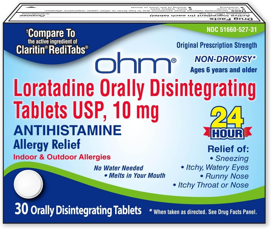 Om Loratadine 10 מ"ג Allergy Medicine - Non Drowsy Allergy הקלה, 24 Hour Antihistamine, Orally Disintegrating Tablets, הקלה יעילה, במשך ימים 6 ומעלה - 30 Count