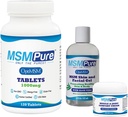 KALA HEALTH MSMPure Starter Bundle עם MSM טבליות 120 Count, MSM שריר ו Cream 2oz ו MSM Gel עם אורגני Aloe 8oz